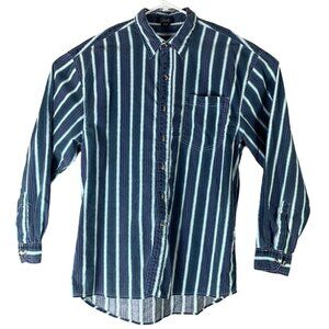 Vintage Button Up Shirt Size XL Striped Purple Teal Long Sleeved Stefano